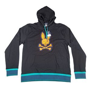 Psycho Bunny Corby Twill Bunny Terry Pullover Hoodie Jacket Mens 2XL Black